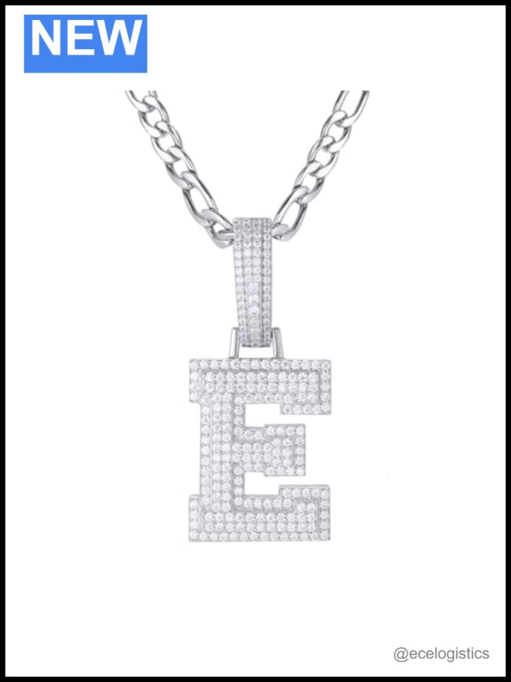Moissanite Initial Necklace 925 Sterling Silver Letter Pendant 24in